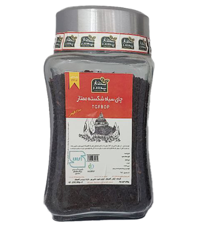 چای سیاه شکسته ممتاز 250 گرمی، بهارپسند، بسته‌بندی شیشه‌ای، چای لاهیجان